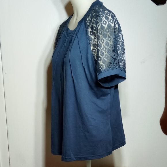 Shein Curve Navy Blue Lace Short Sleeve Top Sz 1XL - Picture 5 of 9